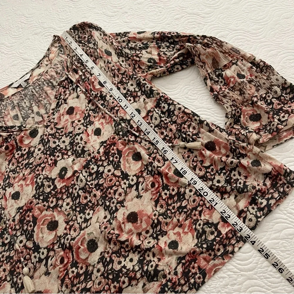 Lucky Brand Womenβs Tie Front Boho Peasant Long Sleeve Blouse Sz L - Picture 9 of 15